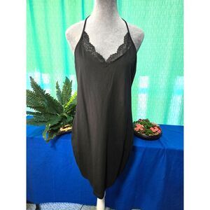 Express Black Lace Trim Stretch Knit Chemise Slip Dress Size L NWT